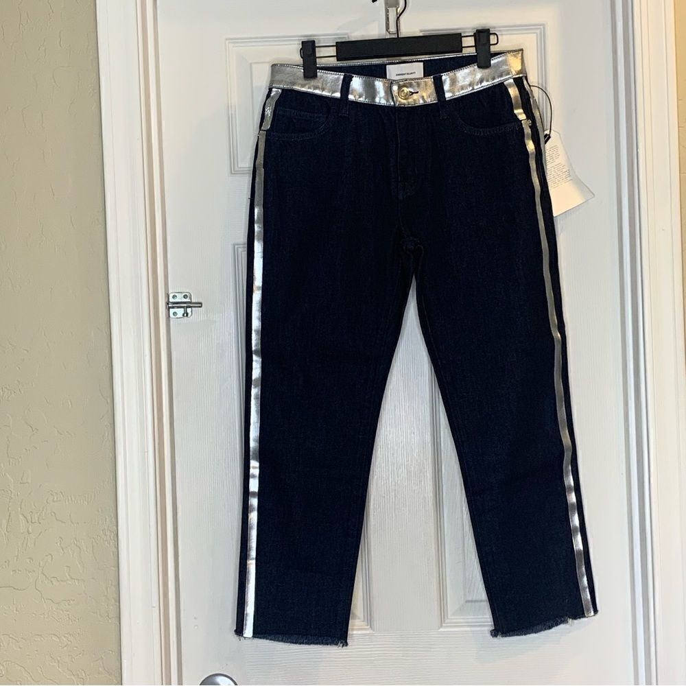 Current Elliot The Fling Silver Stripe Crop Denim Jeans Size 26